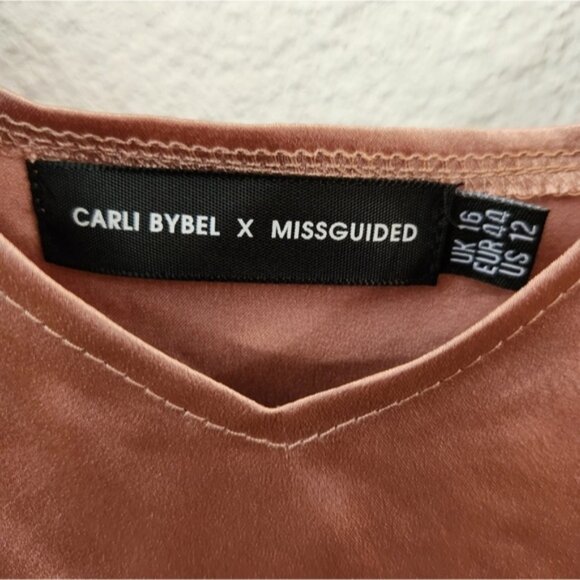 Carli Bybel X Misguided Satin Slip Dress Rose Gold Champagne Size 12 - Picture 2 of 5